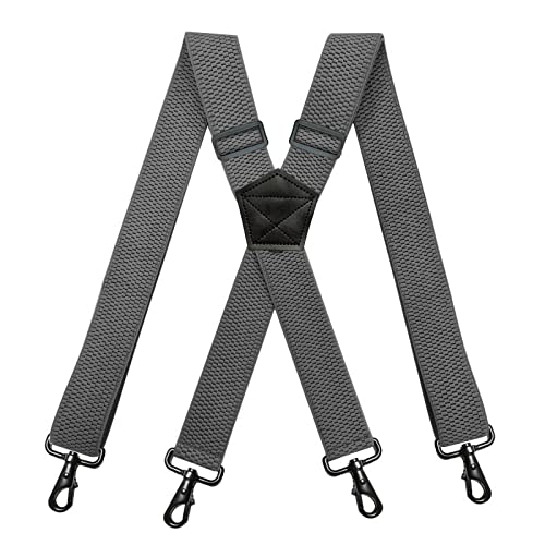 yyzlvffm Hosenträger Suspender Strapazierfähige Arbeits-Hosenträger Für Herren, 3,8 cm Breit, X-Form, Mit 4 Drehbaren Karabinerhaken, Verstellbarer, Elastischer Biker-Hosenträger, Dunkelgrau von yyzlvffm