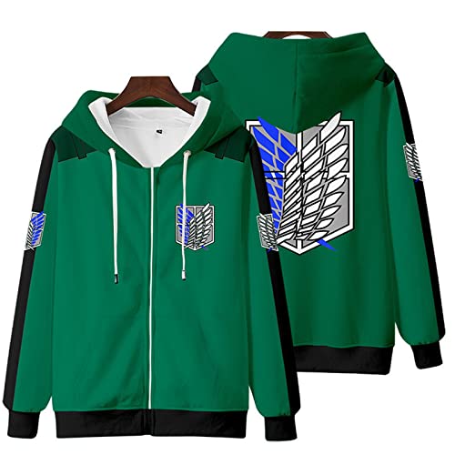 zhedu Attack on Titan Herren Hoodie Harajuku Anime Sweatshirt Mode Reißverschluss Langarm Shingeki No Kyojin Streetwear Unisex (M,Color 4) von zhedu