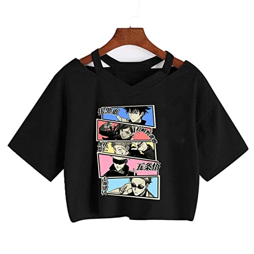 zhedu Manga Japanisches Anime Jujutsu Kaisen T-Shirt Frauen Gojo Satoru Crop Tops Yuji Itadori Grafik T-Shirts Coole T-Shirt Kleidung (S,Color 06) von zhedu