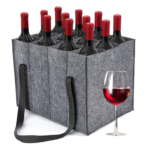 zhongko Flaschentasche mit 12 Fächer, Flaschenträger Flaschentasche Filz Wiederverwendbare Wein Halter Bier Flasche Tasche Getränketasche für Party Reise Picknick(Grau) von zhongko