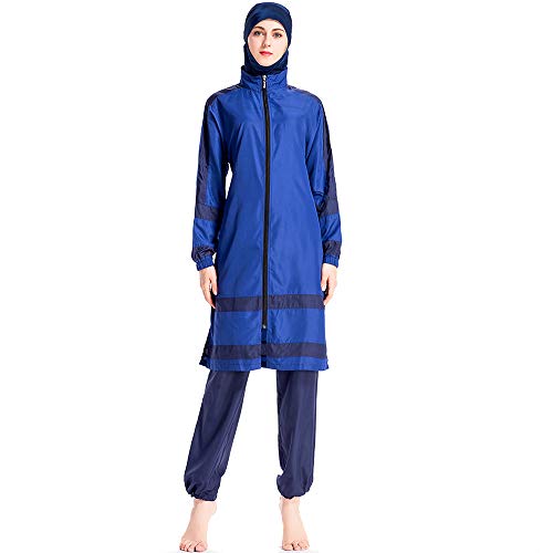 ziyimaoyi Frauen Muslimische Bademode, volle Abdeckung, islamisch bescheidener Badeanzug, 3-teilig mit Hijab muslimischem Sonnenschutz, Badeanzüge Burkini (2XL, Blau) von ziyimaoyi
