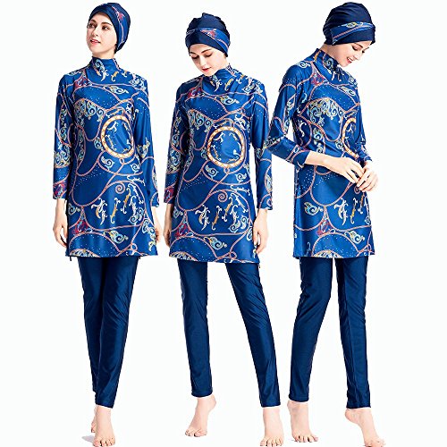 ziyimaoyi Muslimische Damen-Bademode, islamischer Badeanzug für Damen, Hijab-Bademode, volle Abdeckung, muslimische Strandmode, Badeanzug, blau, 3XL von ziyimaoyi