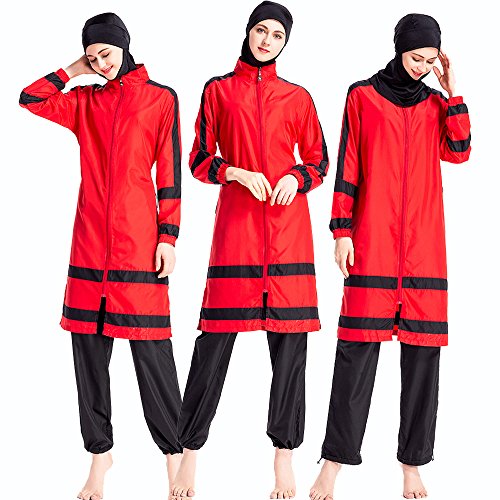 ziyimaoyi Muslimische Damen-Bademode, volle Abdeckung, islamisch, bescheidener Badeanzug, 3-teilig, mit Hijab, muslimischer Sonnenschutz, Badeanzüge Burkini (3XL, Rot) von ziyimaoyi
