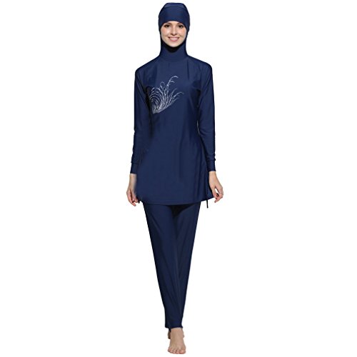 ziyimaoyi Muslimische Damen-Bademode, bedruckt, florales Muster, islamischer Badeanzug, Schwimmen, Surfen, Sportbekleidung, blau, L von ziyimaoyi