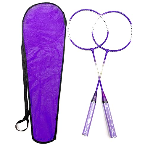zlsadon 2 Stück Badmintonschläger, Player Superleichter Badmintonschläger-Set aus Eisenlegierung mit geteiltem Griff und Aufbewahrungstasche für Anfängerkinder (Lila) von zlsadon